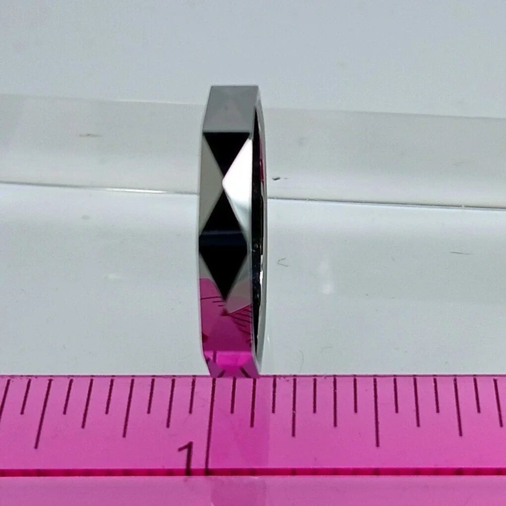 Vintage Tungsten Carbide Faceted Geometric Ring Size 10 Silver 4mm 1990s Y2K New